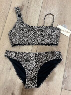 Asymmetrical Leopard Print Bikini Set - Cabana Del Sol - Black/Beige